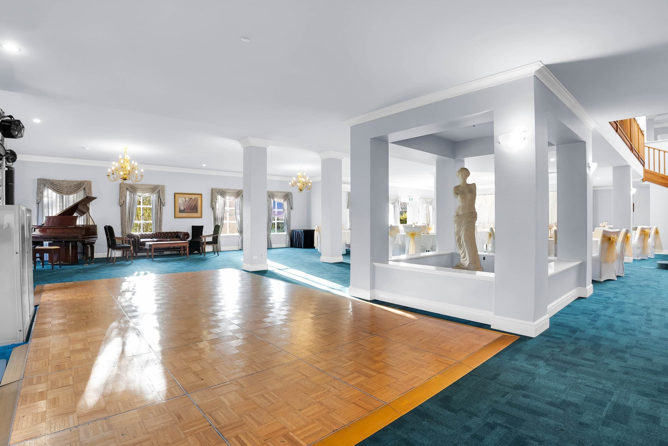 Parquet dance floor in the reception hall